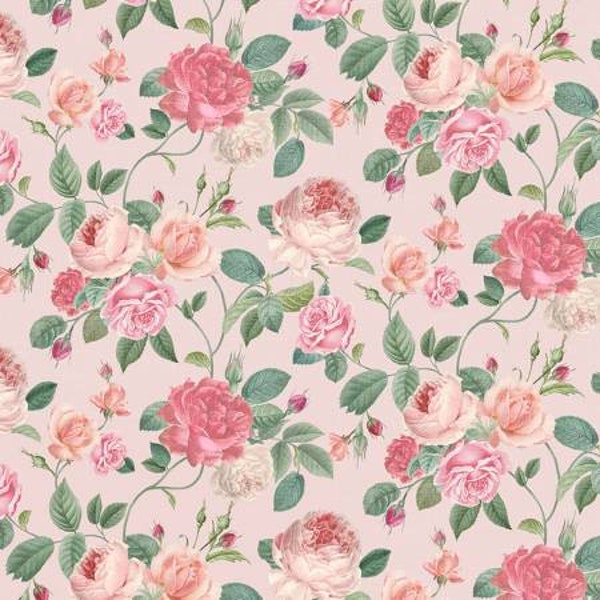 Jardin Pink Rose Jardin Bouquets Fabric Yardage, Timeless Treasures, Cotton Quilt Fabric, Floral Fabric