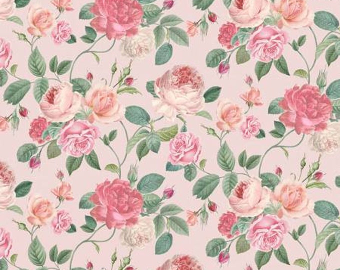 Jardin Pink Rose Jardin Bouquets Fabric Yardage, Timeless Treasures, Cotton Quilt Fabric, Floral Fabric