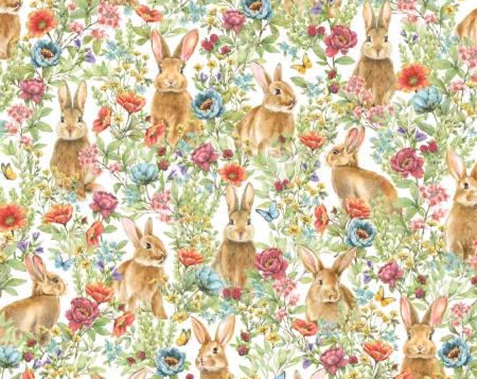 Bunnies & Blooms Bunnies in the Garden Fabric Yardage, Leslie Trimbach, P B Textiles, Cotton Quilt Fabric, Floral Fabric