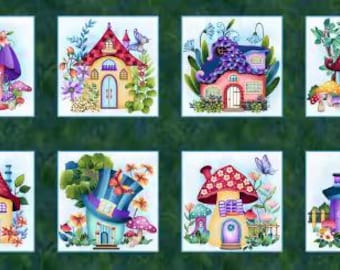 Down the Fairy Path Forest Multi Fairy Blocks, 24-Inch Panel, Color Principle Studio, Henry Glass, Cotton Quilt Fabric, Fairy Fabric