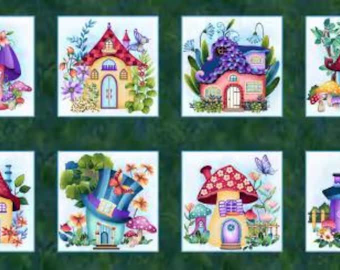 Down the Fairy Path Forest Multi Fairy Blocks, 24-Inch Panel, Color Principle Studio, Henry Glass, Cotton Quilt Fabric, Fairy Fabric