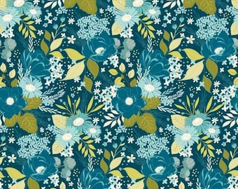 Feed My Soul Main Navy Fabric Yardage, Sandy Gervais, Riley Blake Designs, Cotton Quilt Fabric, Floral Fabric