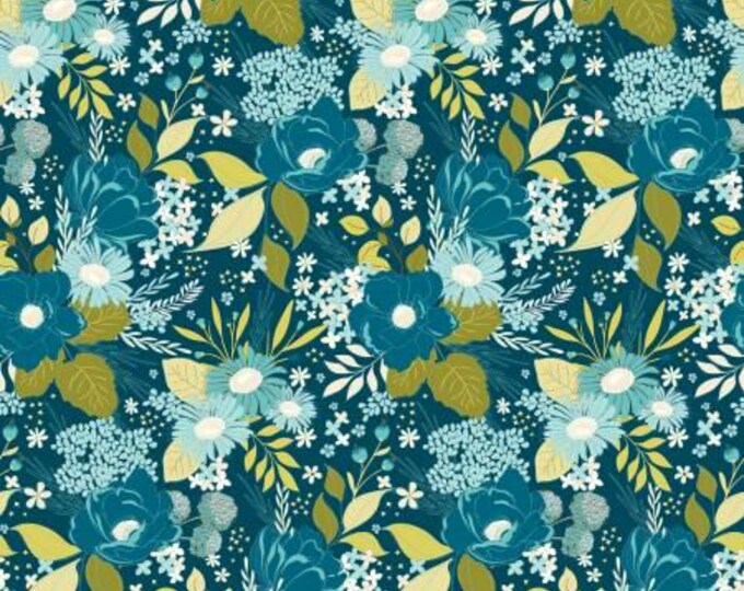 Feed My Soul Main Navy Fabric Yardage, Sandy Gervais, Riley Blake Designs, Cotton Quilt Fabric, Floral Fabric