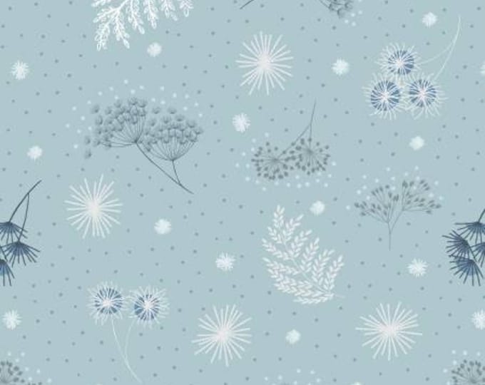 Secret Winter Garden Frosted Garden on Mist Blue with Pearl Element Fabric Yardage, Lewis & Irene Fabrics, Cotton Quilt Fabric