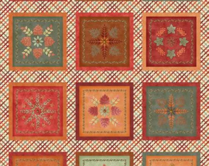 Hello Autumn Multi Running Blocks Fabric Panel, Monique Jacobs, Maywood Studio, Cotton Quilt Fabric, Autumn Fabric