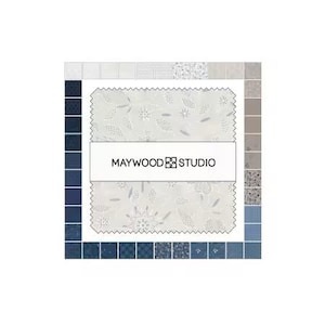 Patchwork Blue 5-Inch Squares Charm Pack, 42 Pieces, Maywood Studio, Precut Cotton Quilting Fabric