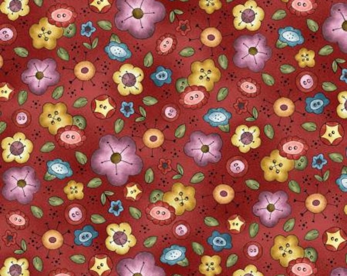 Born to Sew Red Bouquet Fabric Yardage, Jacqueline Paton, Michael Miller, Cotton Quilt, Floral Fabric