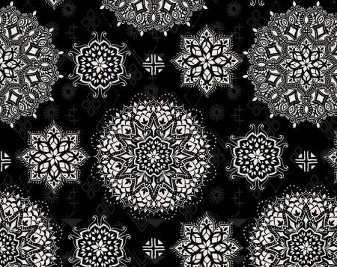 Paisley Place Black Mandalas Fabric Yardage, Dina June, Wilmington Prints, Cotton Quilt Fabric, Paisley Fabric