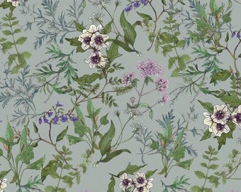 Secret Garden Slate Herbarium Floral Fabric Yardage, Hockney & Co, Windham Fabrics, Cotton Quilt Fabric, Floral Fabric