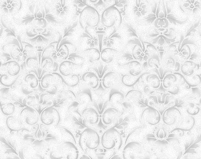 Joyful Traditions Ice Damask w Silver Metallic Fabric Yardage, Hoffman Fabrics, Cotton Quilt Fabric, Christmas