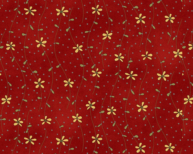 S is for Sew Red Wavy Floral Fabric Yardage, Debbie Busby, Henry Glass, Cotton Quilt Fabric, Floral Fabric