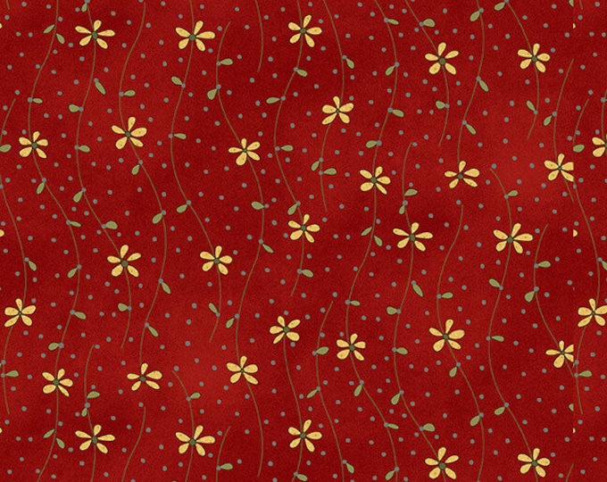 S is for Sew Red Wavy Floral Fabric Yardage, Debbie Busby, Henry Glass, Cotton Quilt Fabric, Floral Fabric