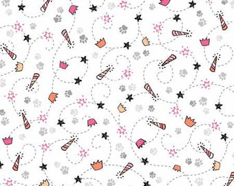 Meowlogical White Feline Stitches Cotton Quilting Fabric Yardage, Michael Miller, Floral Fabric