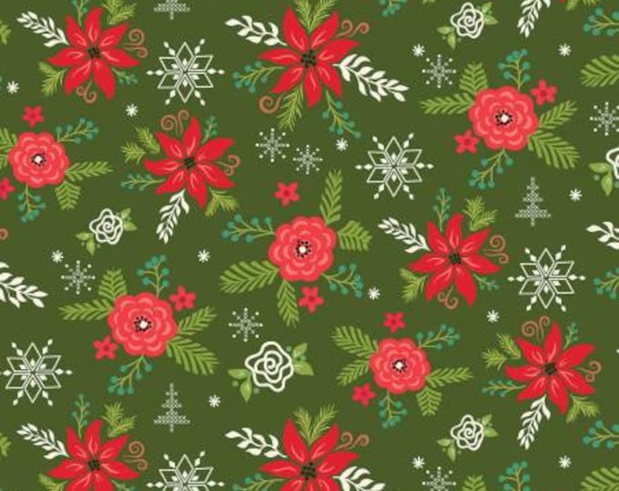 Winter Wonder Main Dark Green Fabric Yardage, Heather Peterson, Riley Blake Designs, Cotton Quilt Fabric, Winter Fabric