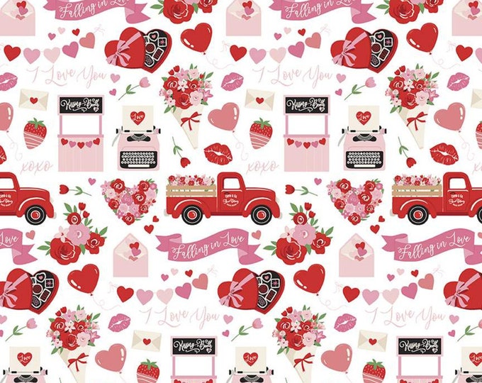 Falling in Love Main White Fabric Yardage, Dani Mogstad, Riley Blake Designs, Cotton Quilting Fabric