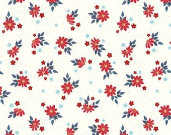 Sweet Freedom Summer Flowers Cloud Sparkle Fabric Yardage, Beverly McCullough, Riley Blake Desings, Cotton Quilt Fabric, Floral Fabric