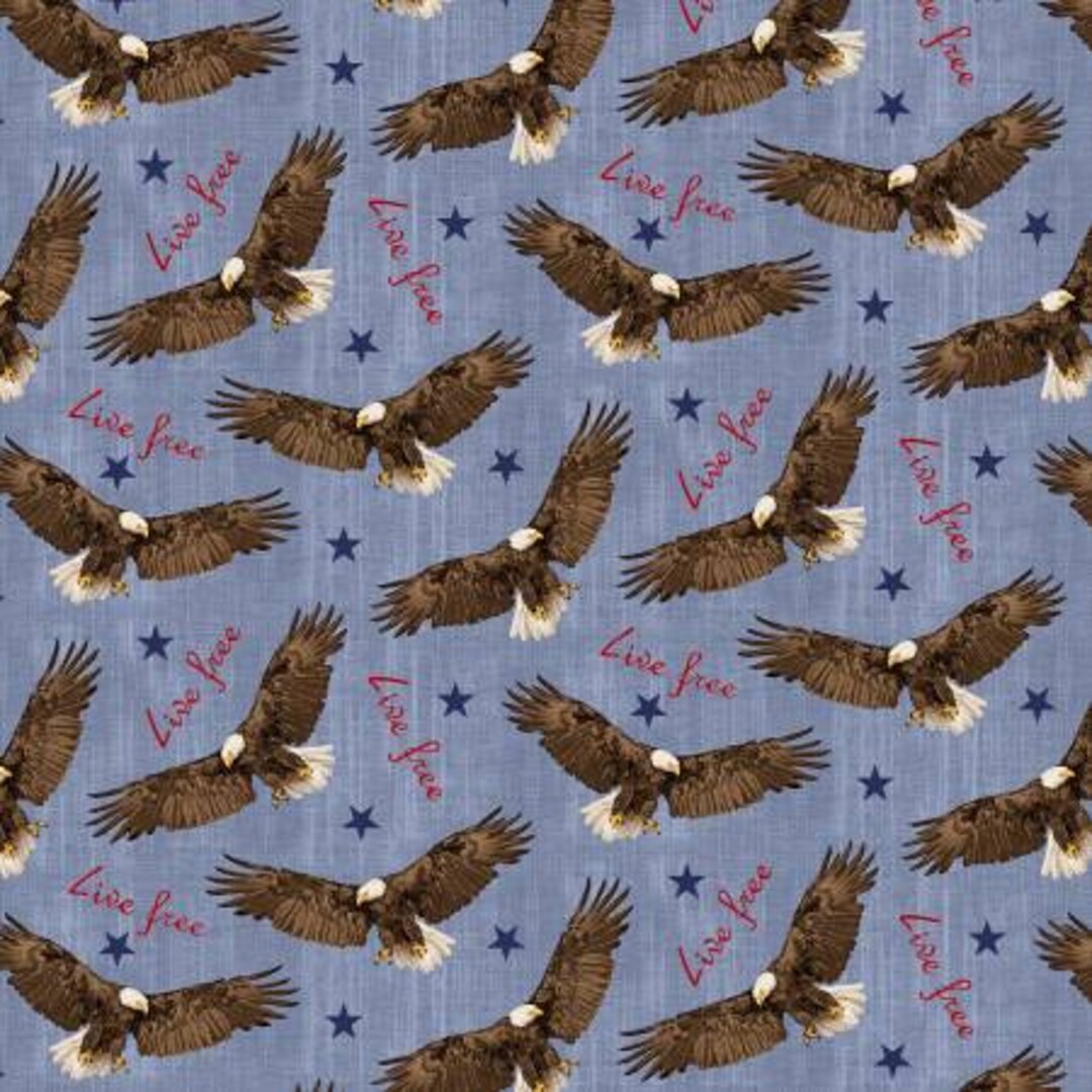 Remnant 3/4-yard Live Free Blue Flying Eagle Fabric Yardage, Jessica