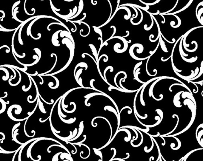 Night & Day Classic Scroll Black/White Fabric Yardage, Kanvas Studio, Benartex, Cotton Quilting Fabric, Geometric Fabric