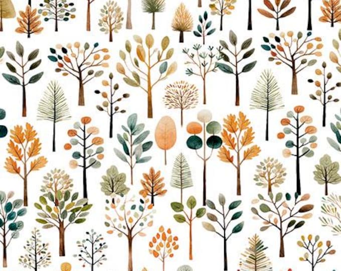 Bigfoot Trees White Fabric Yardage, QT Fabrics, Cotton Quilt Fabric, Bigfoot Fabric