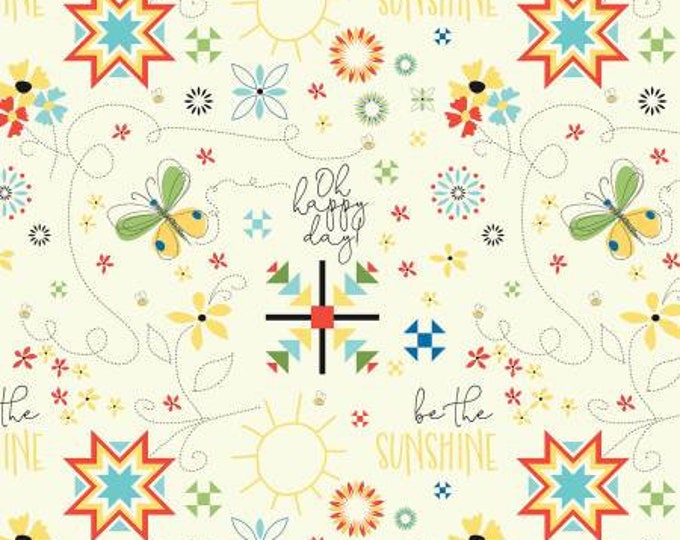 Oh Happy Day Main Cream Quilt Fabric Yardage, Riley Blake Designs, Sandy Gervais, Cotton Floral Fabric