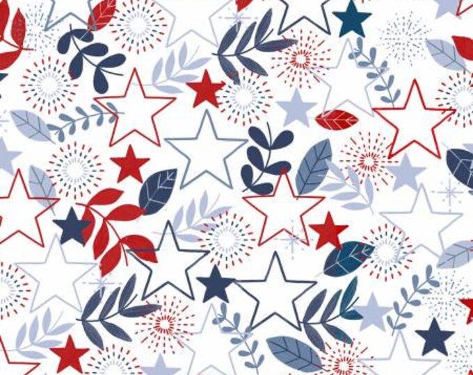 America the Beautiful Stars and Sprigs White Fabric Yardage, Loni Harris, P & B Textiles, Cotton Quilt Fabric, Patriotic Fabric