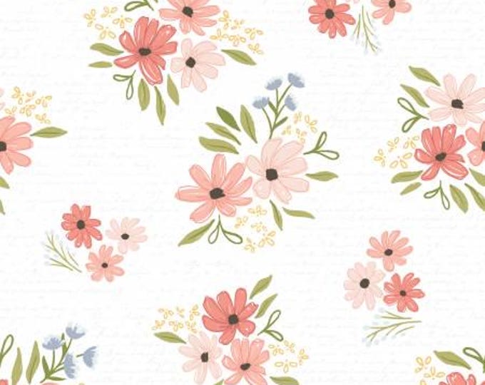 Between the Pages Main White Fabric Yardage, Fran Gulick, Riley Blake Designs, Cotton Quilt Fabric, Floral Fabric
