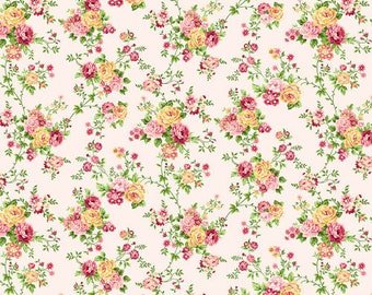 Serene Garden Pink Floral Vines Fabric Yardage, Mary Jane Carey, Henry Glass, Cotton Quilt Fabric, Floral Fabric