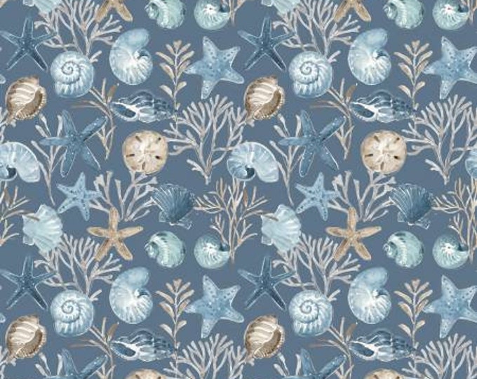 Blue Escape Coastal Ocean Floor Colonial Yardage, Lisa Audit, Riley Blake Designs, Cotton Quilt Fabric, Floral Fabric