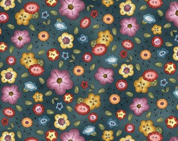 Born to Sew Teal Bouquet Fabric Yardage, Jacqueline Paton, Michael Miller, Cotton Quilt, Floral Fabric