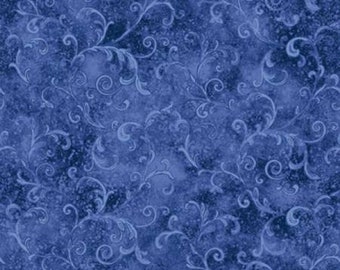 Essentials Basics Dark Blue Filigree Fabric Yardage, Wilmington Prints, Cotton Quilting Fabric, Floral Fabric