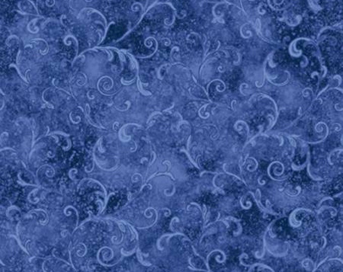 Essentials Basics Dark Blue Filigree Fabric Yardage, Wilmington Prints, Cotton Quilting Fabric, Floral Fabric