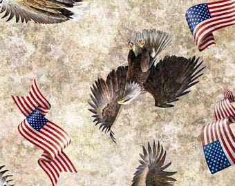American Spirit Eagle and Flag Toss, Morris Creative Group, QT Fabrics, Cotton Quilt Fabric Yardage