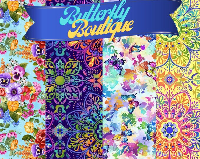 Butterfly Boutique Fabric Yardage, Elizabeth Isles, Studio E, Cotton Quilt Fabric