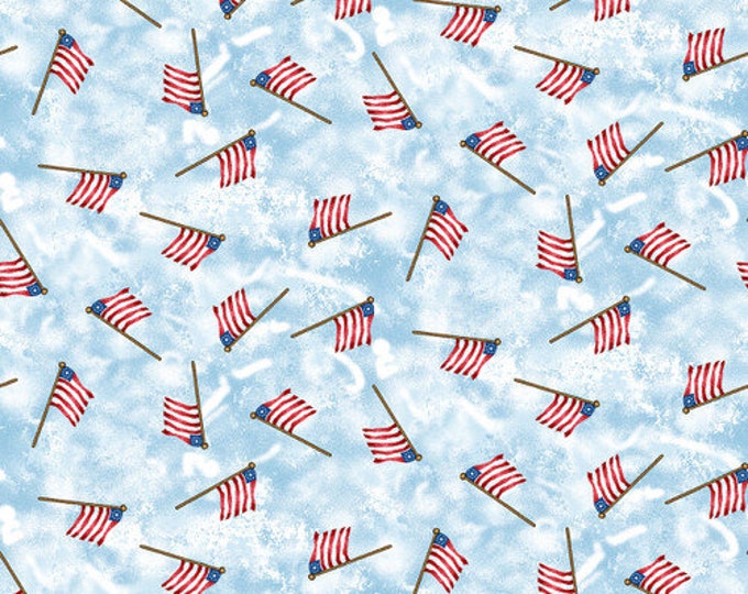 Shoreline Stories Blue Tossed Flags Fabric Yardage, Lisabelle Art Studio, Blank Quilting, Cotton Quilt Fabric, Patriotic Fabric