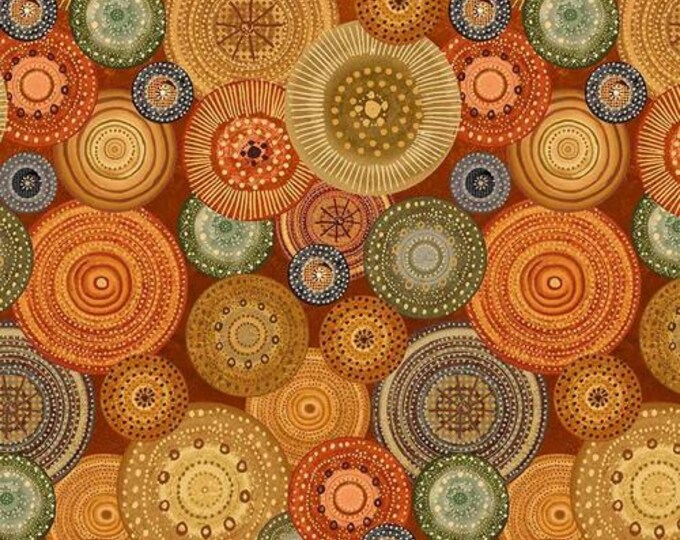 Crow-mazing Rust Large Medallions Fabric Yardage, Jan Mott, Henry Glass, Cotton Quilt Fabric