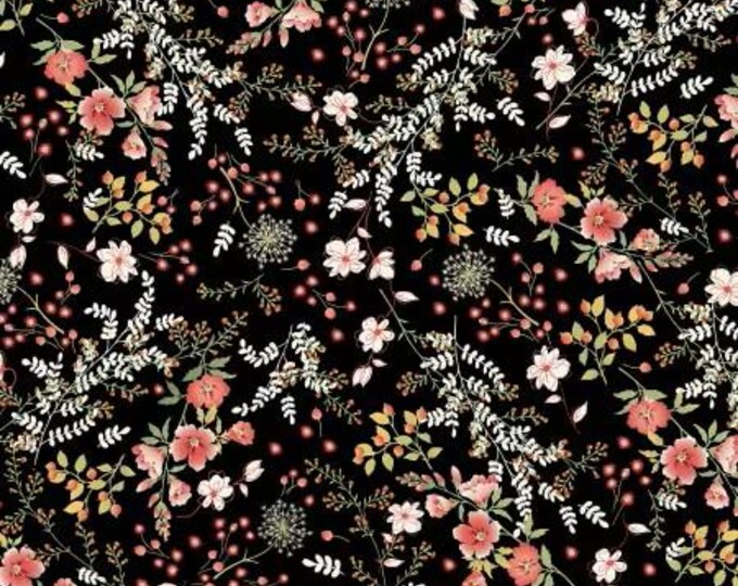 CareFree Black Field of Wildflower Fabric Yardage, Michael Miller, Cotton Quilt Fabric, Floral Fabric