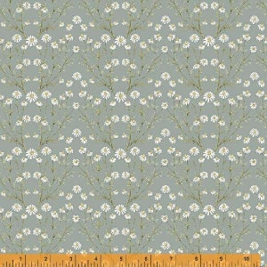 Secret Garden Slate Chamomile Floral Fabric Yardage, Hockney & Co, Windham Fabrics, Cotton Quilt Fabric, Floral Fabric
