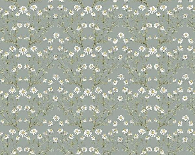 Secret Garden Slate Chamomile Floral Fabric Yardage, Hockney & Co, Windham Fabrics, Cotton Quilt Fabric, Floral Fabric