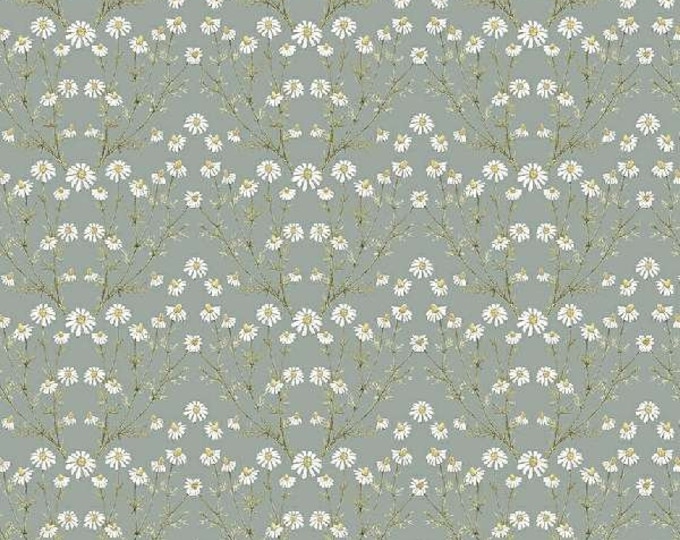 Secret Garden Slate Chamomile Floral Fabric Yardage, Hockney & Co, Windham Fabrics, Cotton Quilt Fabric, Floral Fabric