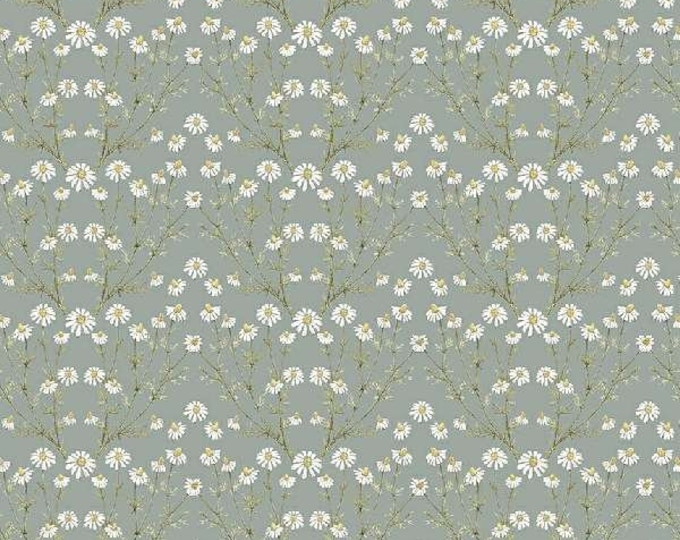 Secret Garden Slate Chamomile Floral Fabric Yardage, Hockney & Co, Windham Fabrics, Cotton Quilt Fabric, Floral Fabric