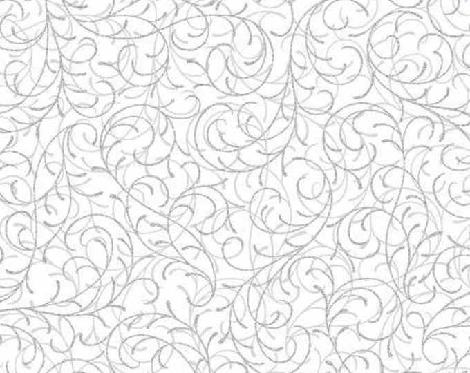 Remnant 1/2-Yard Joyful Traditions Ice Scroll w Silver Metallic Fabric Yardage, Hoffman Fabrics, Cotton Quilt Fabric, Christmas