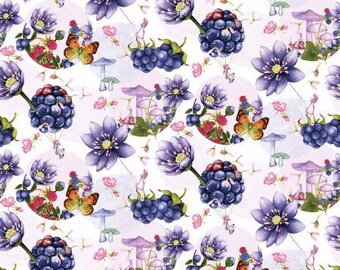 Minu & Wildberry Soft Lilac Large Berries and Blossoms Fabric Yardage, Yu Me Design, Studio E, Cotton Quilt Fabric