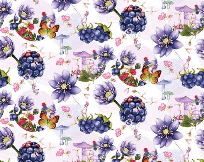 Minu & Wildberry Soft Lilac Large Berries and Blossoms Fabric Yardage, Yu Me Design, Studio E, Cotton Quilt Fabric