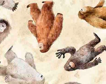 Bigfoot Toss Cream Fabric Yardage, QT Fabrics, Cotton Quilt Fabric, Bigfoot Fabric