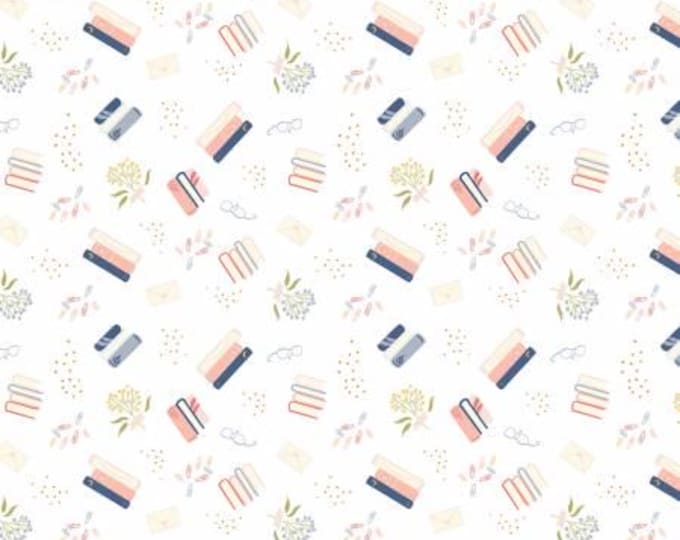 Between the Pages Bookish Life White Fabric Yardage, Fran Gulick, Riley Blake Designs, Cotton Quilt Fabric, Floral Fabric