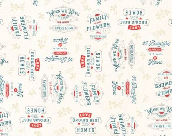 Roots of Love Ivory Words Allover Fabric Yardage, Lisa Audit Collection, Wilmington Prints, Cotton Quilt Fabric
