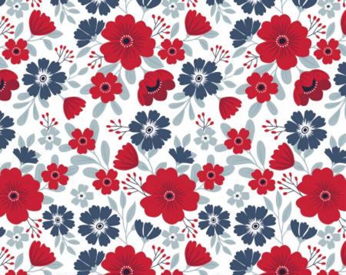 American Beauty Main White Fabric Yardage, Dani Mogstad, Riley Blake Designs, Cotton Quilt Fabric, Floral Fabric