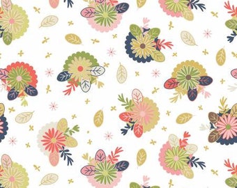Sew Retro Posie Cream Cotton Quilting Fabric, Floral Fabric, Sara Davies, Riley Blake Designs.
