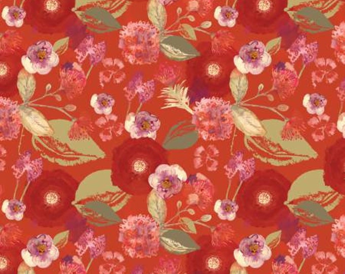 Mulberry Bloom Red Mixed Floral Cotton Quilting Fabric, Floral Fabric, Mask Fabric, Sara B. Collection, Camelot Fabrics.