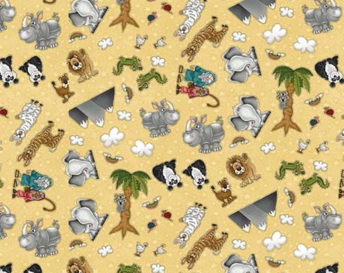 Two by Two Butter Noah and Animals Fabric Yardage, Leeanne Anderson & Kaytlyn Kuebler, Henry Glass, Cotton Quilt Fabric